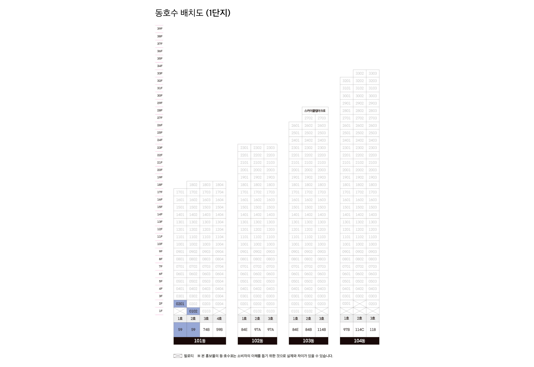 59㎡ 동호수 배치표